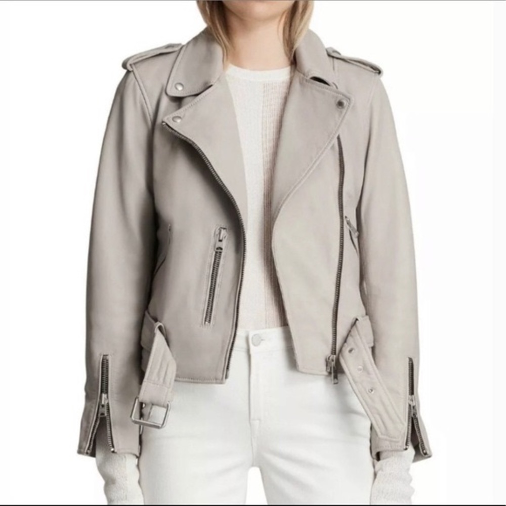 All Saints Light Taupe Leather Moto Jacket